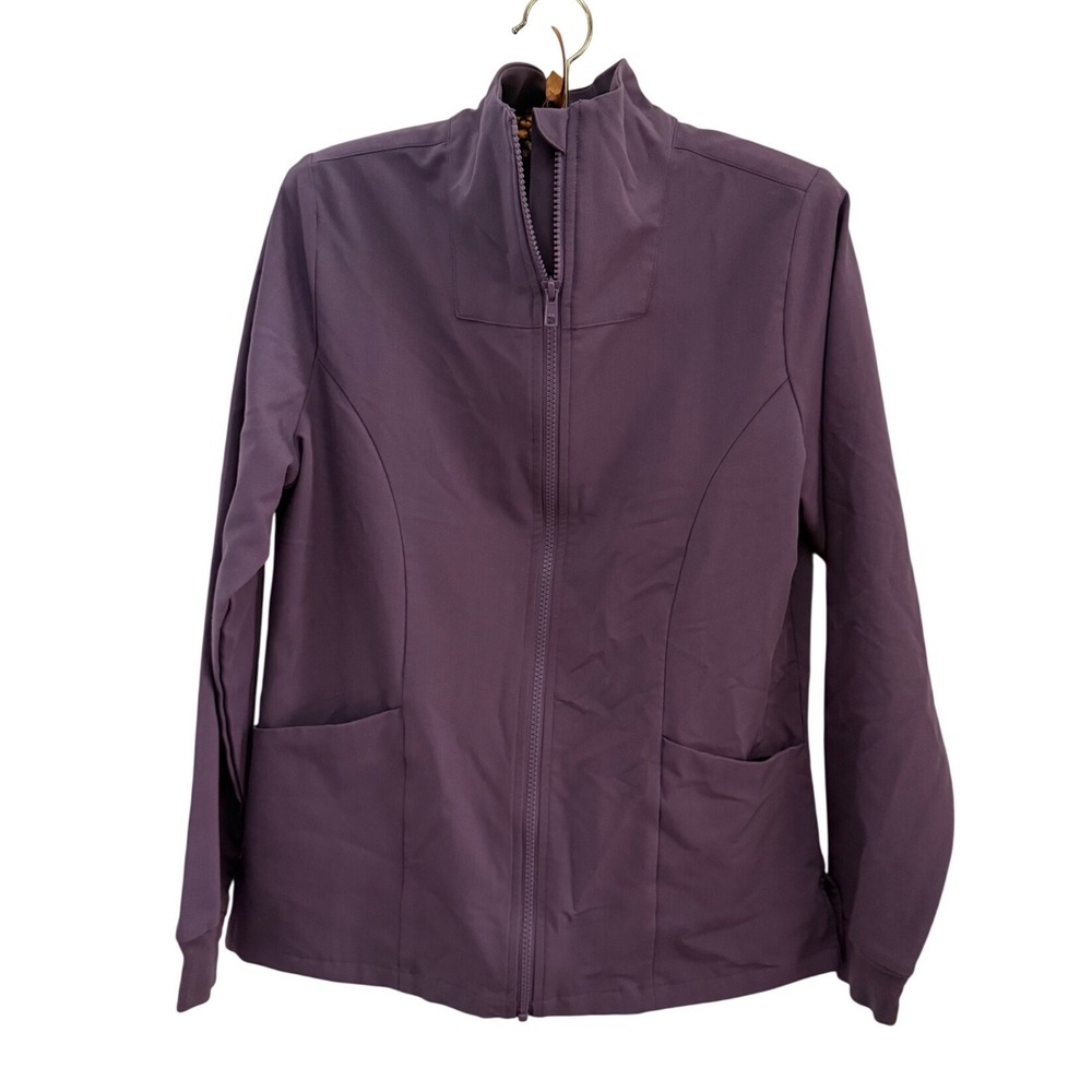 Mandala Womens Equa-Tek Scrub Jacket Purple Full Zip Mock Neck XS Medical Nurse